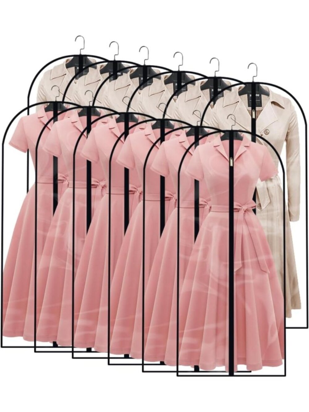 Set of 12 Hanging Garment Bags for Travel & Storage - Zippered Dust Covers for